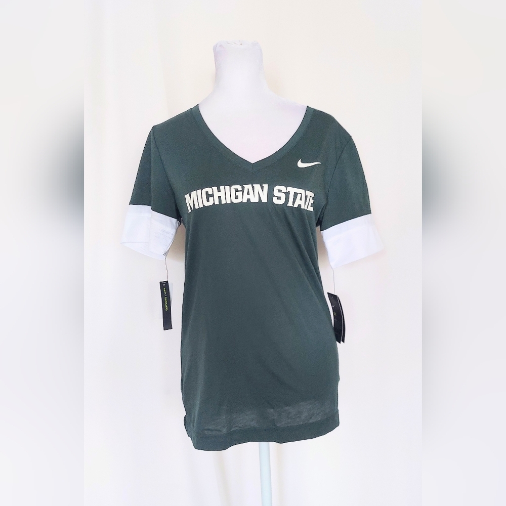 Nike Dri Fit MSU Michigan State Short Sleeve T Shirt Green White Size Small NWT